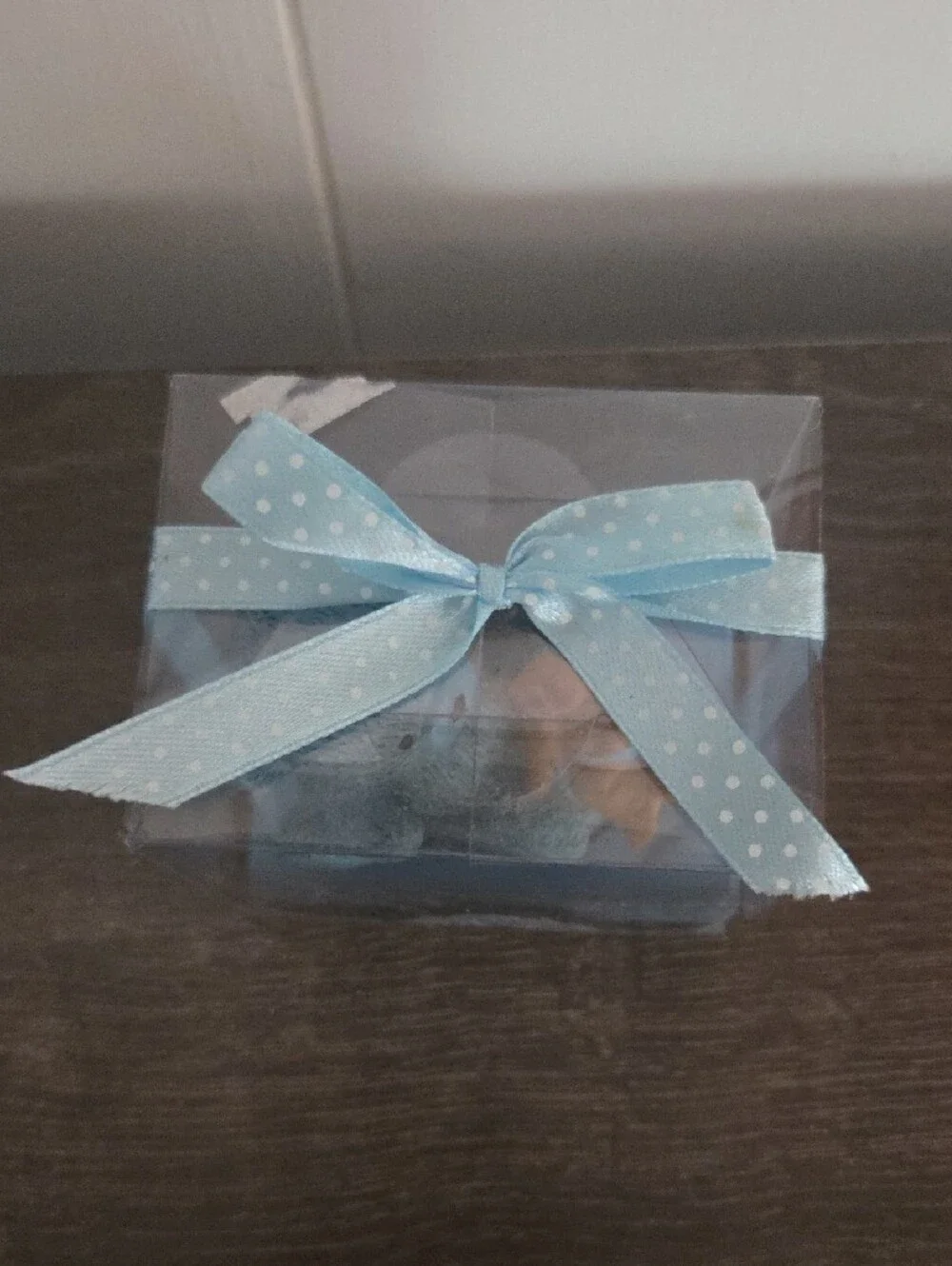 Blue Teddy Bear with Sleeping Baby Figurine in Gift Box
